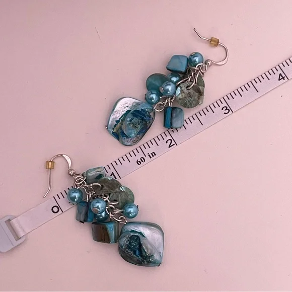 Vintage Real Shell Turquoise Summer Beach Tropical Vacation Festival Earrings - Picture 5 of 7